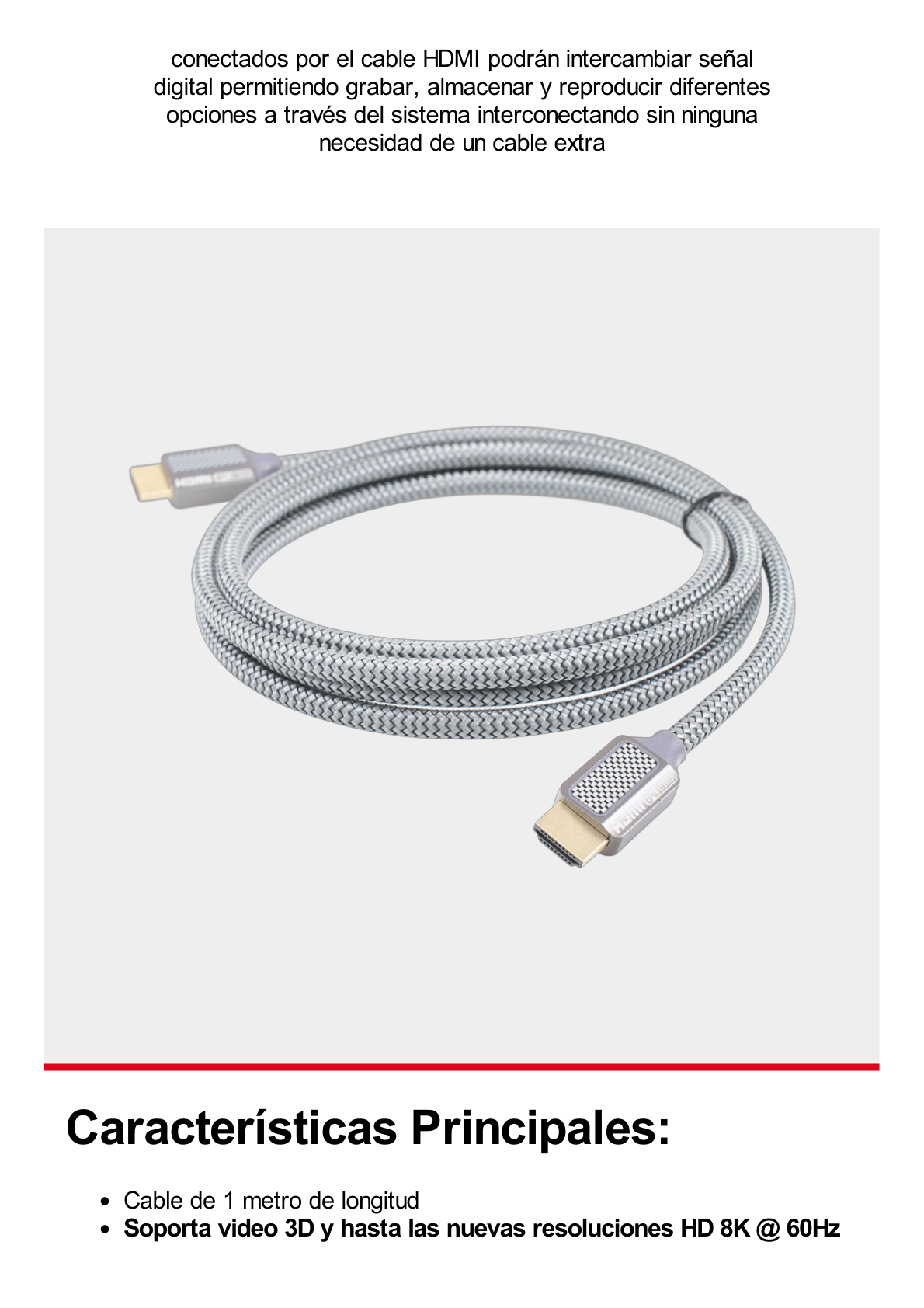 Cable HDMI de Alta Resolución en 8K  / Versión 2.1 / 1 Metro de Longitud / Recomendado para Audio eARC / Dolby Atmos