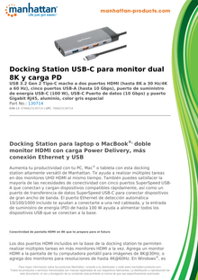 Docking Manhattan 10 puertos 2*HDMI 5*USB-A USB-C RJ45 carga PD