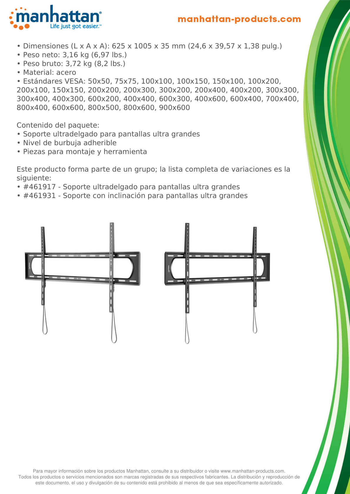 Soporte Manhattan para TV 60 a 120 pulg pared 120KG fijo ultra delgado negro plano o curvo