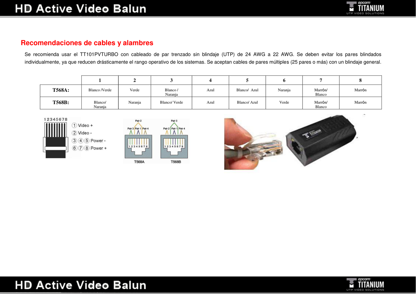 Kit de transceptores Epcom Activos con conector para alimentación (12V/24Vcc/AC) TurboHD para aplicaciones de video por UTP Cat5e/6 en HD. Distancia de hasta