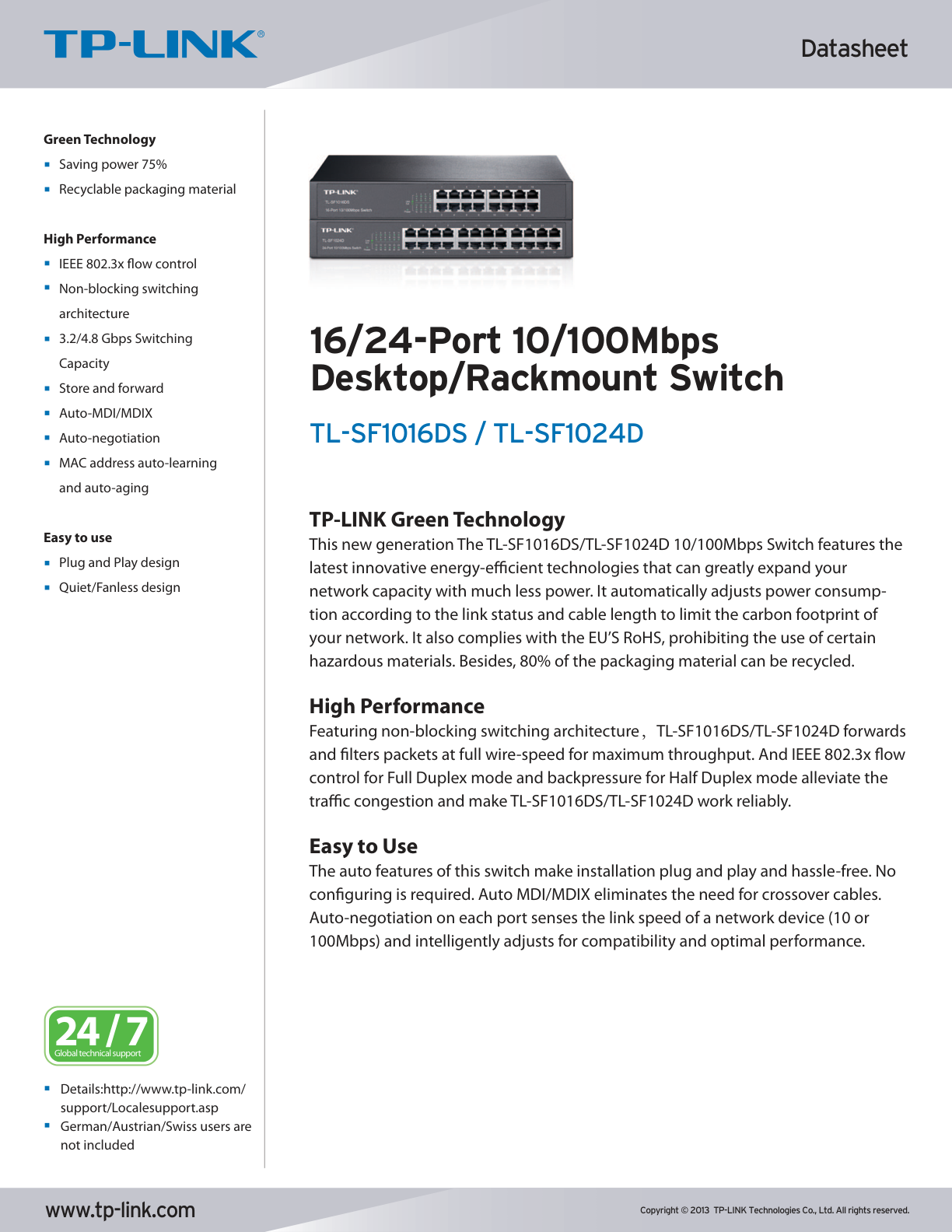 Switch TP-Link TL-SF1024D metálico escritorio/ montaje en rack 24 puertos RJ45 10/100M no administrable