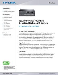 Switch TP-Link TL-SF1024D metálico escritorio/ montaje en rack 24 puertos RJ45 10/100M no administrable