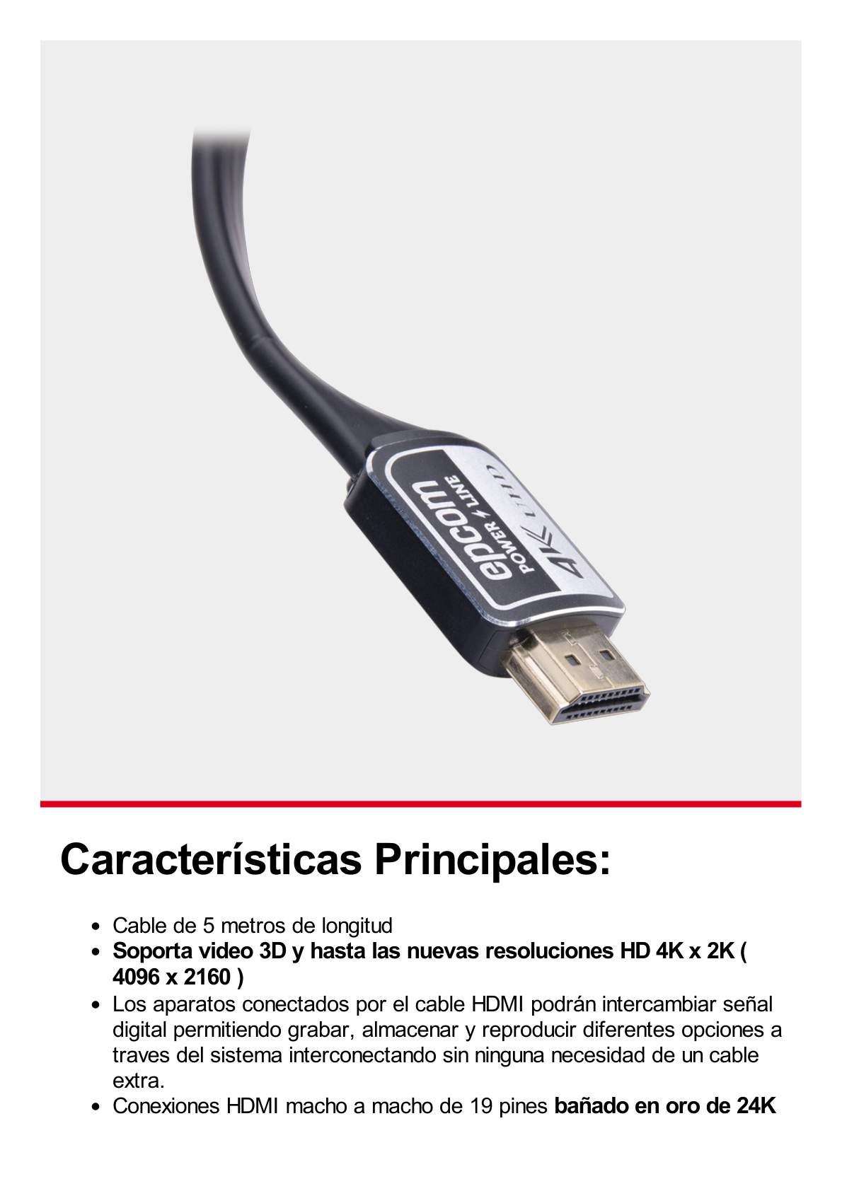 Cable HDMI versión 2.0 plano de 5m (16.4 ft) optimizado para resolución 4K ULTRA HD