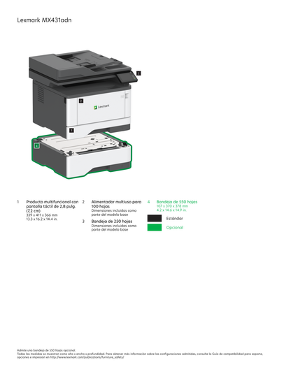 Multifuncional Lexmark MX431ADN Láser Monocromática Duplex Ethernet WiFi USB 42 PPM