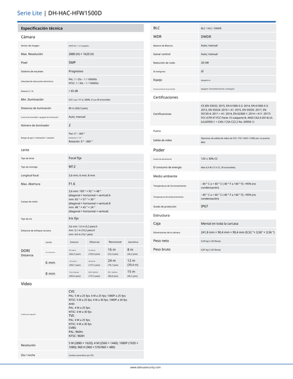 Camara dahua DH-HAC-HFW1500DN-0360B bullet 5 mpx lente 3.6 mm IR 80 m metalica  92 gds de apertura IP67