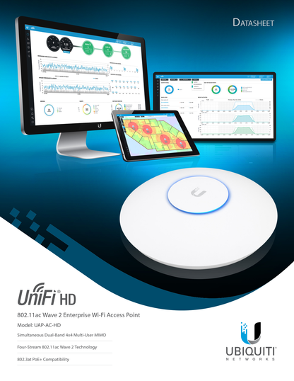 Ubiquiti UAP-AC-HD Access Point Inalámbrico UniFi AC HD / Doble Banda 802.11ac / Interior / MU-MIMO 4x4 / 25 dBm / Hasta 2533 Mbps / Incluye Inyector PoE /