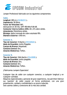 Jumper de 2 m con Cable RG-58U-SYS Conector N macho a SMA macho.