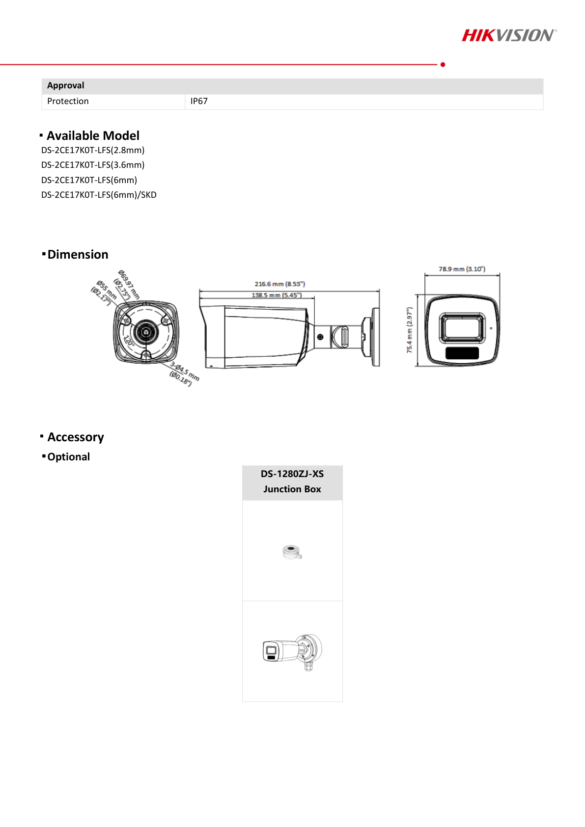 Camara Hikvision Bullet Turbo 3K Lente 2.8 mm Ir 40mts Exterior Metalica DS-2CE17K0T-LFS Microfono Interconstruido