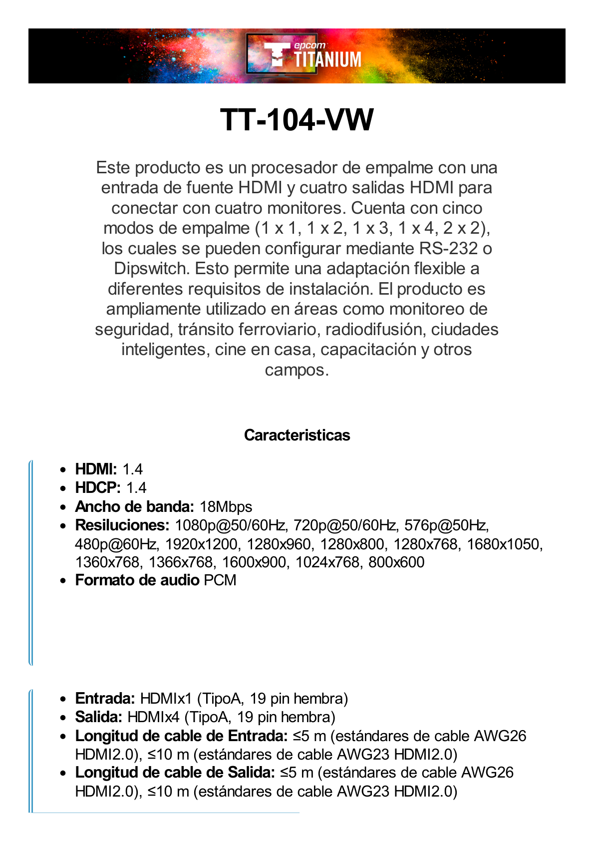 Controlador de VideoWall 2x2 | Multiples Modos de Vista | Audio 3.5mm | Control RS232