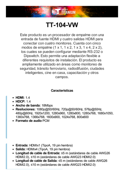 Controlador de VideoWall 2x2 | Multiples Modos de Vista | Audio 3.5mm | Control RS232