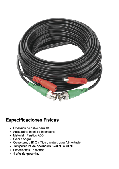 Cable coaxial ( BNC RG59 ) + Alimentación / SIAMÉS / 10 Metros / 100 % COBRE / Para Cámaras 4K  / Uso interior y exterior