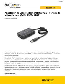 ADAPTADOR STARTECH DE VIDEO EXTERNO USB A  VGA - TARJETA DE VIDEO EXTERNA CABLE 1920x1200 StarTech.com USB2VGAE3