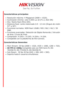 Bala IP para Manufactura de 4 Megapixel / Lente Mot. 2.8 a 12 mm / 60 FPS (IPS) a 1080p (2 Megapixel) / WDR 120 dB / PoE / Videoanalíticos Integrados / Micro SD