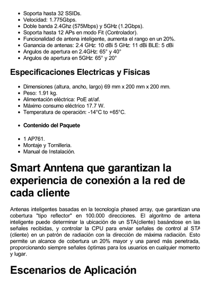 Punto de Acceso Exterior Wi-Fi 6 /  1.775 Gbps / MU-MIMO 2x2:2 (2.4GHz y 5GHz) / Smart Antenna / IP68 / Puerto GE y Puerto SFP / BLE / Con Administración Gratuita desde la Nube