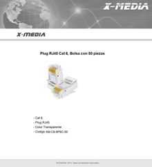 Plug RJ45 X-Media XM-C6-8P8C-50 CAT6 bolsa con 50 piezas