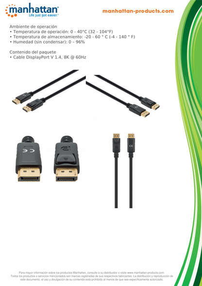 Cable Manhattan negro DisplayPort v1.4 M-M 1.0m 8K60Hz