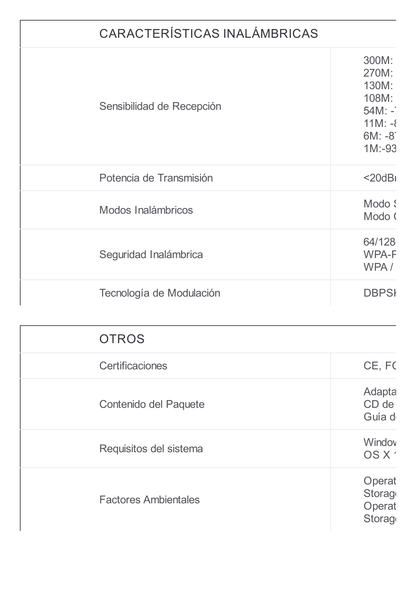 Mini Adaptador USB inalámbrico N 300 Mbps 2.4 GHz con 1 antena interna