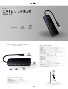 HUB Acteck Gate 5 DH650 5 en 1 USB C/4k Hdmi/2xUSB 3.0/PD 100w/RJ45