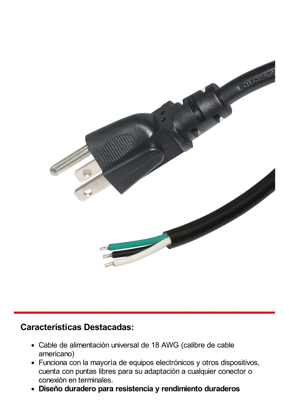 Cable de Alimentación Eléctrica para 120-240 Vca / 1. 8 metros / 3 Fases / Cables Libres