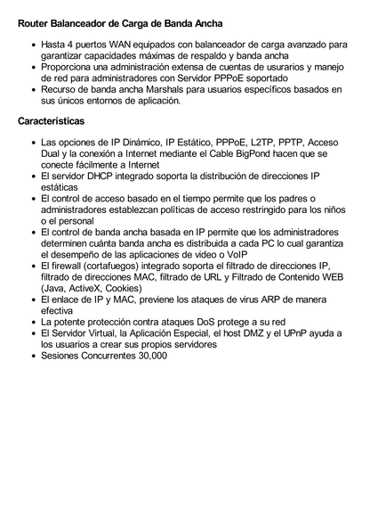 Router Balanceador de Carga Multi-Wan, 1 puerto LAN 10/100 Mbps, 1 puerto WAN 10/100 Mbps, 3 puertos Auto configurables LAN/WAN, Sesiones Concurrentes 30,000 para Negocios Pequeños y Medianos