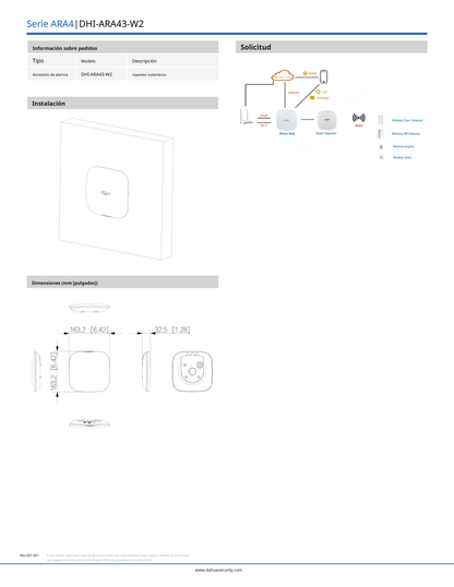 Repertidor Dahua DHI-ARA43-W2 inalambrico de alarma se pueden conectar hasta 32 dispoditivos inalambricos indicador de estado luz LED