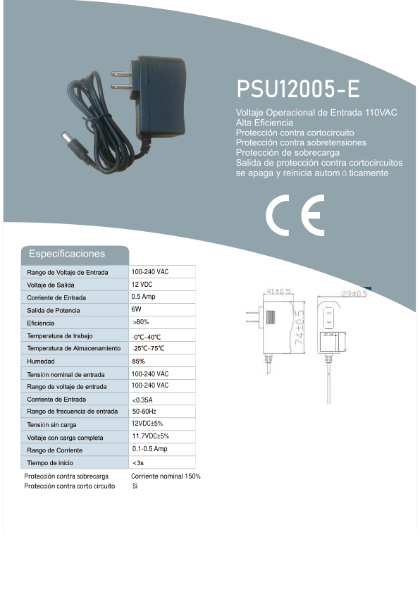 Saxxon PSU12005E Fuente de Poder Regulada de 12 VCC 0.5 Amper Conector Macho / Consumo de 5 W Especial Para Cámaras CCTV