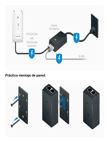 Adaptador PoE Ubiquiti de 24 VDC, 1.0 A Puerto Fast Ethernet