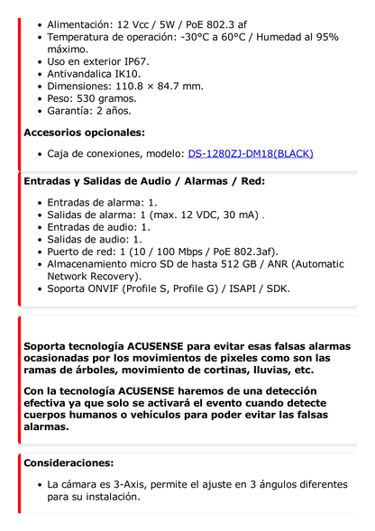 Domo IP 4 Megapixel / Color Negro / Lente 2.8 mm / 30 mts IR EXIR / Exterior IP67 / IK10 /  WDR 120 dB / PoE / ACUSENSE (Evita Falsas Alarmas) / Entrada y Salida de Audio y Alarma / MicroSD / ONVIF / ACUSEARCH