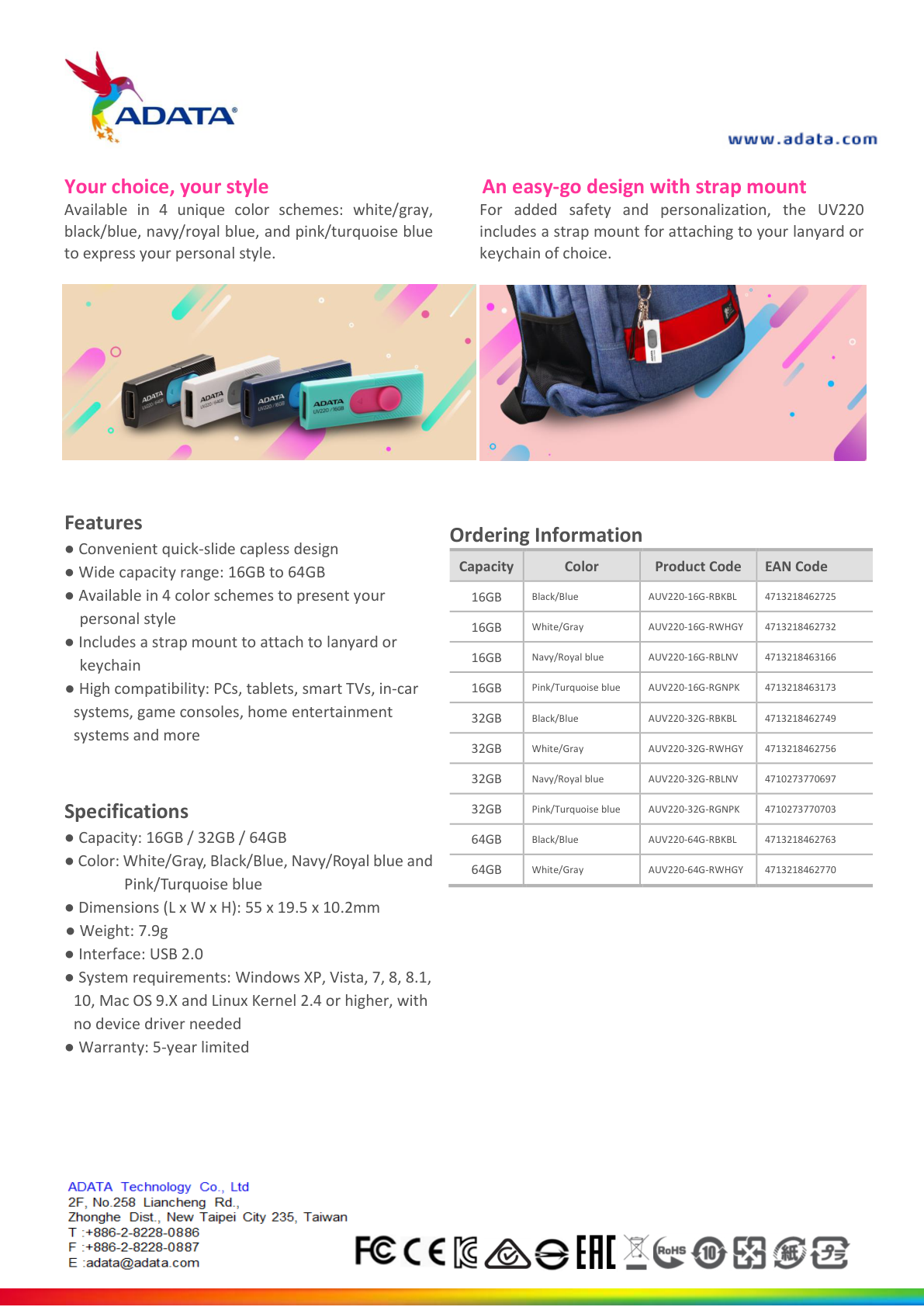 Memoria Adata 32GB USB 2.0 AUV220 Tiffany/Rosa