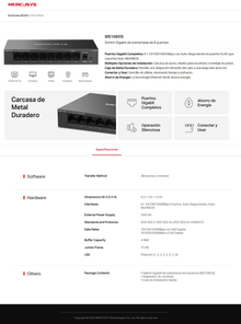 Switch Mercusys MS108GS metálico escritorio 8 puertos gigabit 10/100/1000M no administrable Auto-MDI/MDIX