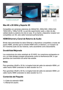 Cable extensor HDMI de 1 M / 4K@60Hz / 3D / HDR /  Macho a Hembra / Núcleo de cobre estañado / Transmisión estable.