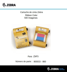 Cartucho de cinta Zebra Ribbon Color KrO ZXP Serie 3 500 Imagenes 800033-860