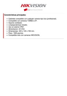 Gabinete para cámaras tipo BOX (Profesional) / Exterior IP67 / Limpia parabrisas integrado / Calefactor y Ventilador Integrado