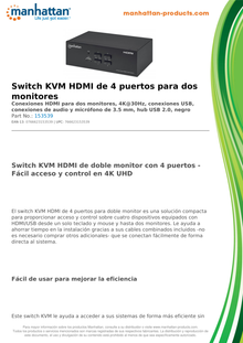 KVM MANHATTAN SWITCH DE 4 PUERTOS PARA 2 MONITORES HDMI 4K 30HZ