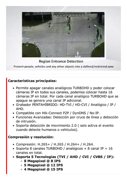 DVR 8 Canales TurboHD + 8 Canales IP / 8 Megapixel (4K) / Acusense (Evita Falsas Alarmas) / Audio por Coaxitron / 1 Bahía de Disco Duro / H.265+