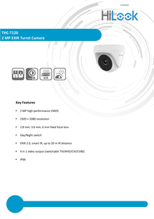 CAMARA HILOOK BY HIKVISION DOMO TIPO TURRET TURBOHD 1080P  LENTE 2.8 MM  20 MTS IR EXIR  INTERIOR IP66 TVI / AHD / CVI / CVBS