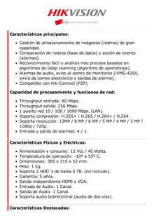 NVR 12 Megapixel (4K) / Reconocimiento Facial / 8 Canales IP / Base de Datos / Hasta 100,000 Fotografías / 2 Bahías de Disco Duro / Bases de Datos / HDMI en 4K