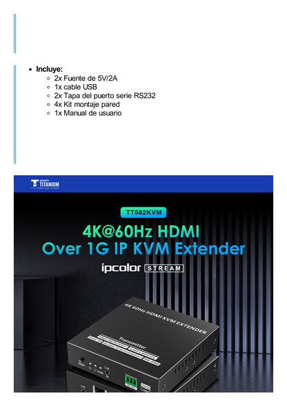 Kit Extensor KVM (HDMI y USB) hasta 120 metros | Transmite el Video y Controla tu DVR vía USB a distancia | Soporta resolución 4K @60Hz | Cat 6, 6a y 7 | Salida Loop en el Tx para visualización local