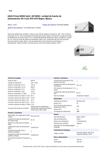 Fuente ASUS 850W AP-850G 80Plus Gold blanco-negro  Modular ATX 3.0