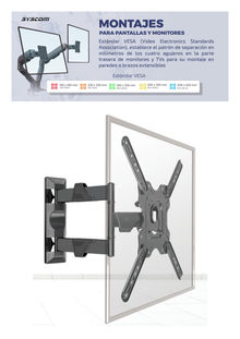 Montaje de Pared Articulado para Monitor de 32-55" / Soporta hasta 27.2 Kg / Vesa 400 x 400 / 100 x 100 / Acero / Separación a Pared de 5 cm a 40 cm