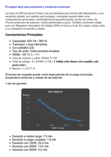 UPS de 600VA/360W / Topología Línea Interactiva / Entrada y Salida 120 Vca / Clavija NEMA 5-15P / 4 Tomas NEMA 5-15R