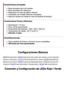 Barrera Vehicular IZQUIERDA / Brazo con Iluminación LED Rojo/Verde de 4 mts Incluido  / 3 Seg para Apertura / Cierre Automático con Tiempo Configurable / 2,500,000 MCBF / Compatible con Cualquier Control de Acceso