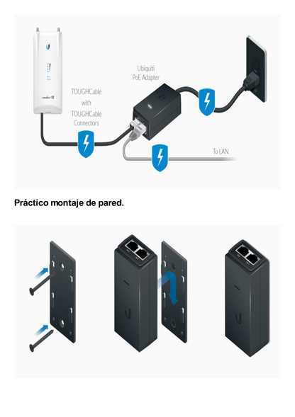 Adaptador PoE Ubiquiti de 24 VDC, 0.5 A, compatible con airGateway