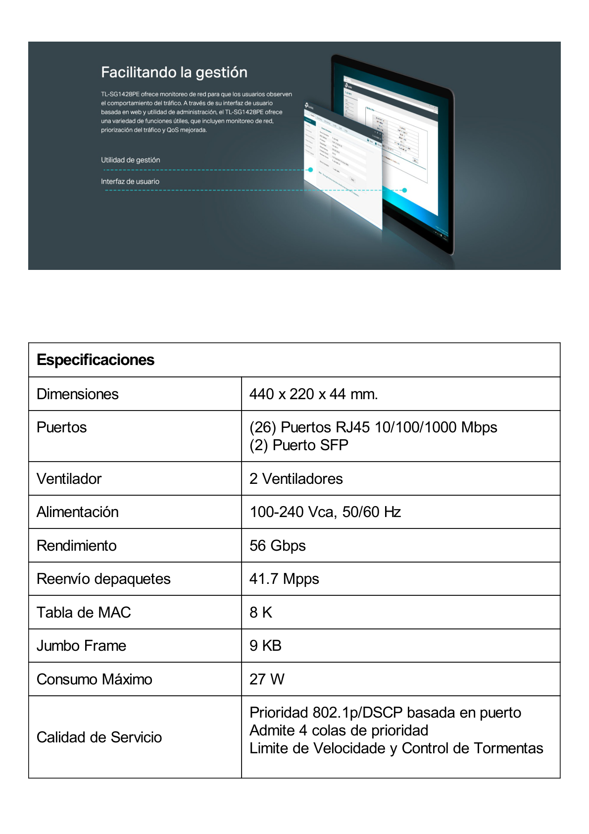 Switch PoE Administrable 24 puertos 10/100/1000 Mbps / 2 puertos SFP / 24 puertos PoE af/at / Presupuesto PoE 250W /