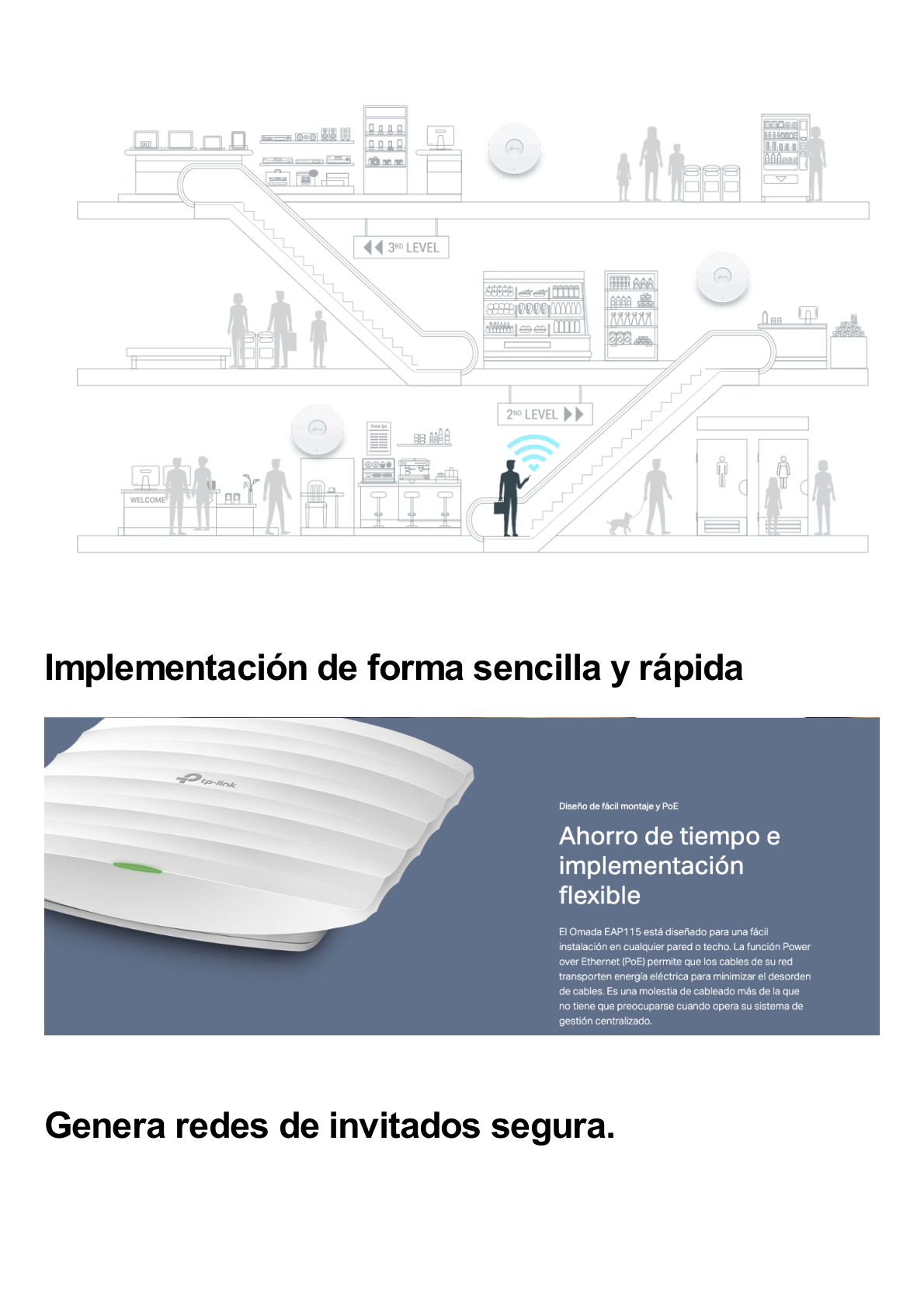 Punto de Acceso Omada / Frecuencia 2.4 GHz N 300 / Para Montaje en Techo-Pared / Configuración Stand-Alone o Por Controlador / Alimentación PoE 802.3af