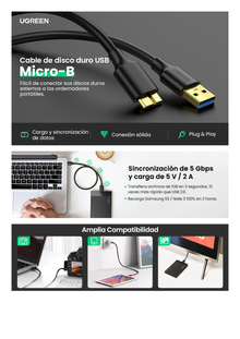 Cable Adaptador USB-A 3.0 a Micro USB 3.0 / 0.5 Metros / Carga y Sincronización de Datos / Velocidad de hasta 5 Gbps / Blindaje Interior Múltiple / Núcleo de Cobre Estañado de 22 AWG / Compatibilidad Universal.