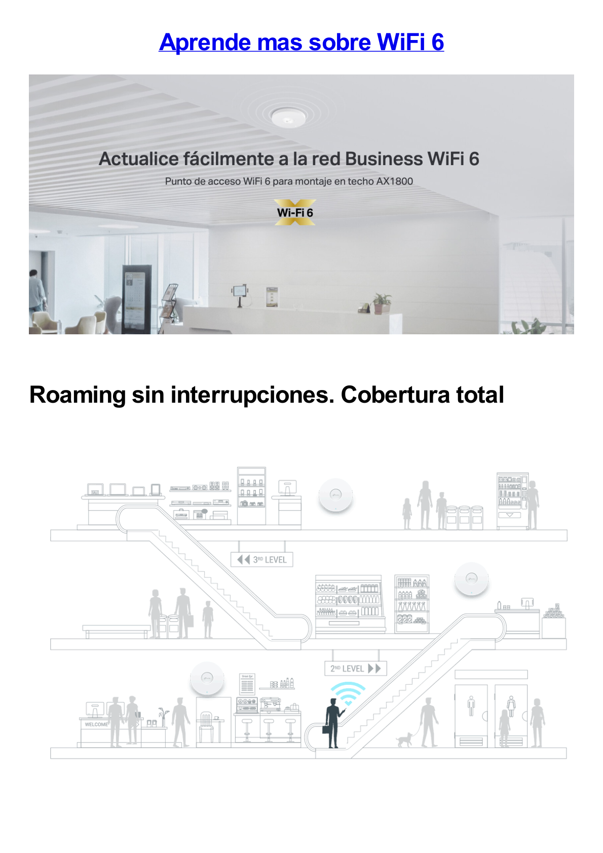 Punto de Acceso Omada / Wi-Fi 6 AX1800 MU-MIMO 2x2 / Mesh Omada / Alta Densidad de Usuarios / Configuración por Controlador o Stand-Alone / Para Montaje en Techo/pared / Alimentación PoE+