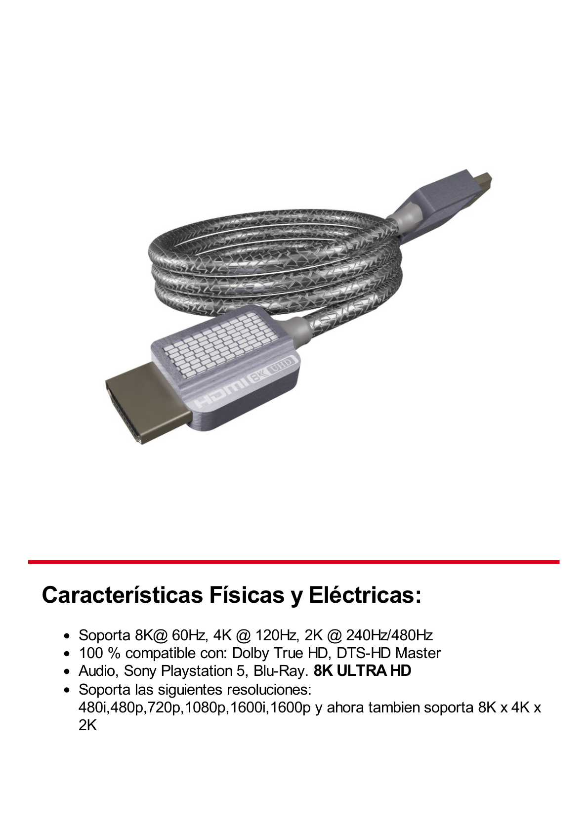 Cable HDMI de Alta Resolución en 8K / Versión 2.1 / 3 Metros de Longitud (9.84 ft) / Recomendado para Audio eARC / Dolby Atmos