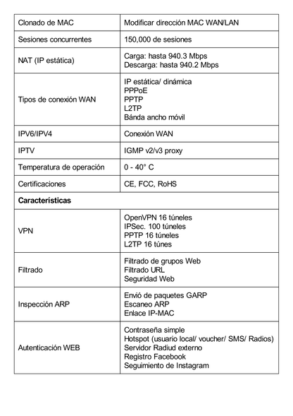 Router Omada VPN / SDN Multi-WAN Gigabit / 1 Puerto WAN SFP Gigabit / 1 Puerto WAN RJ45 Gigabit / 2 Puertos LAN RJ45 Gigabit / 2 Puertos Configurables LAN/WAN / 150,000 Sesiones Concurrentes / Administración Centralizada Omada o Stand-Alone