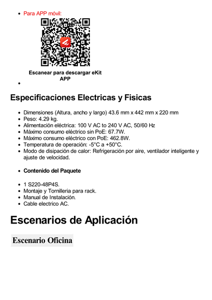 Switch Gigabit Administrable PoE Capa 2 / 48 puertos 10/100/1000 Mbps (PoE) / 4 Puertos SFP Uplink / 380W / PoE Perpetuo / Administración Nube Gratis